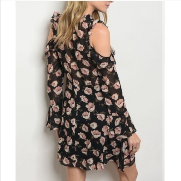 Black Floral Cold Shoulder Dress BRAND NEW - Picture 2 of 3